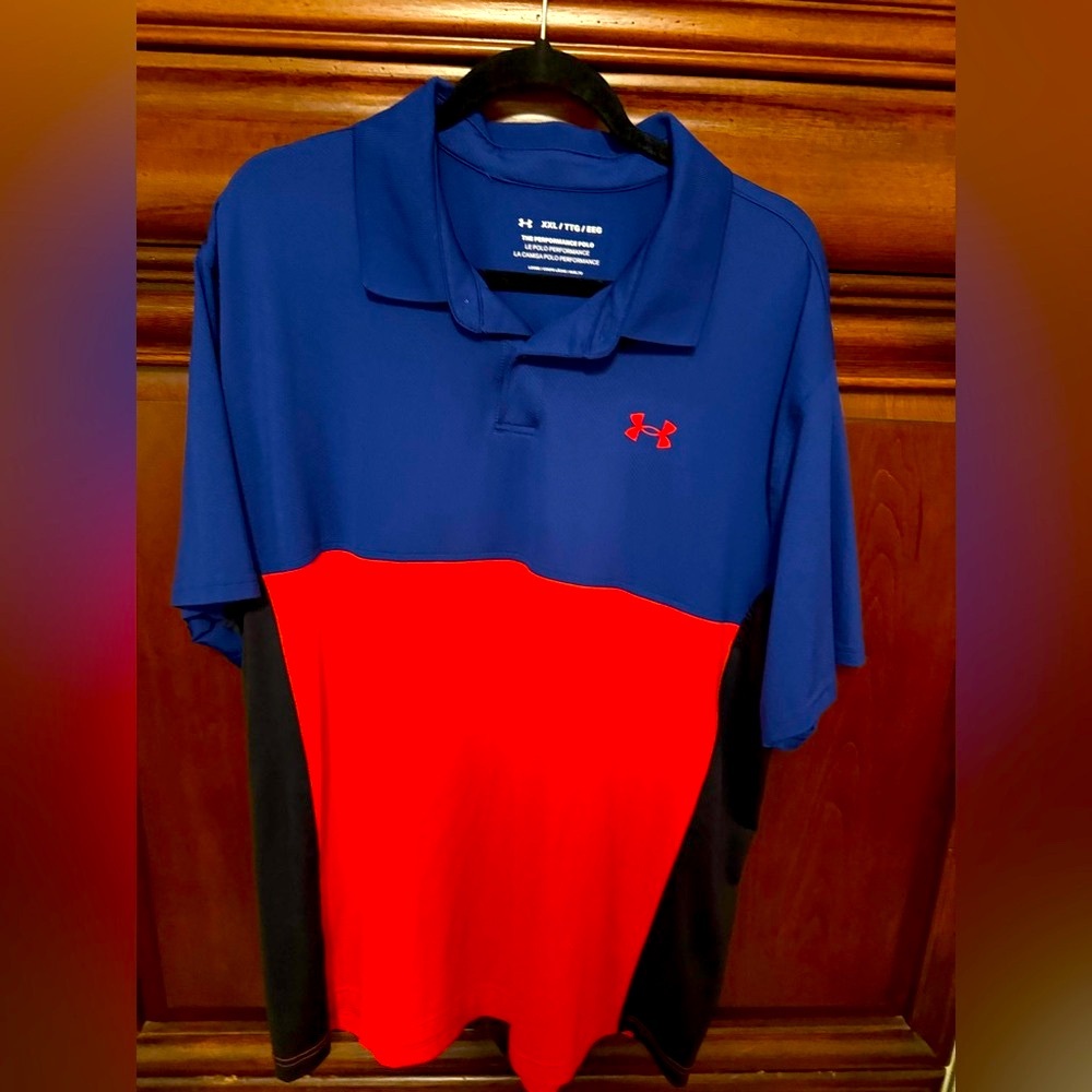Under Armour Performance Polo in Blue Orange Black Color Block XXL
